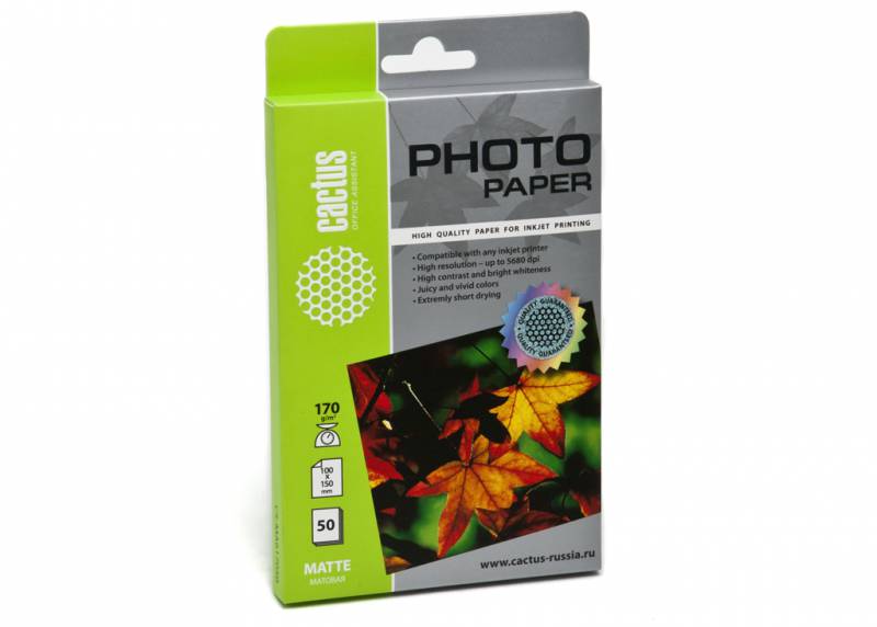 Фотобумага Cactus CS-MA617050 матовая, 10x15, 170 г/м2, 50 листов