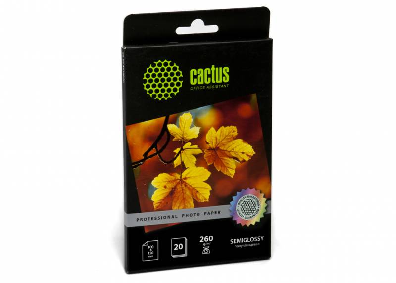 Фотобумага Cactus CS-SGA626020 Professional, полуглянцевая, 10x15, 260 г/м2, 20 листов