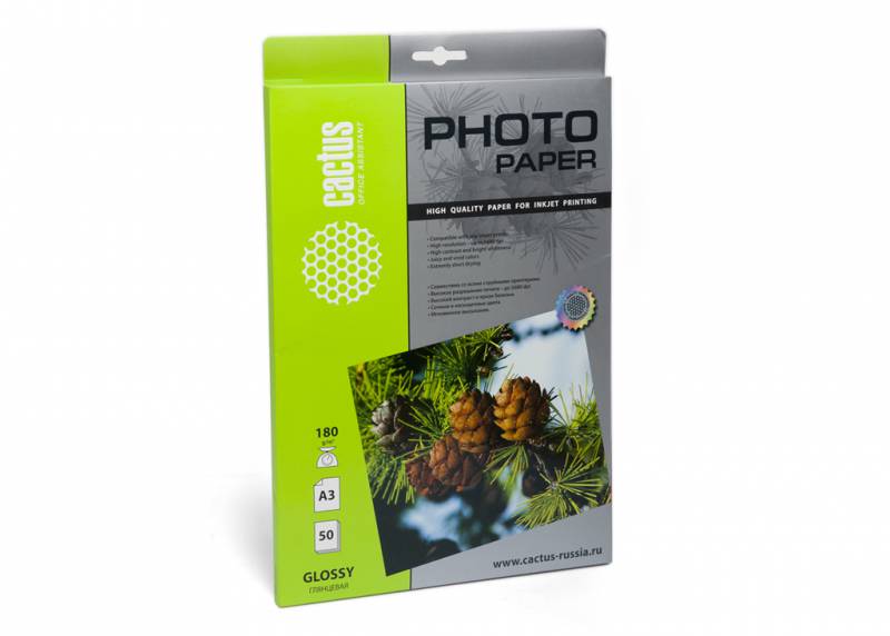 Фотобумага Cactus CS-GA318050 глянцевая, А3, 180 г/м2, 50 листов